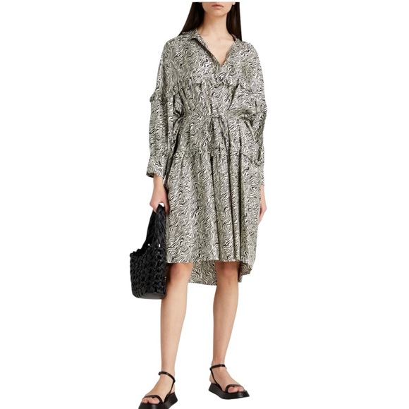 SANDRO 100% Silk Zebra Print Belted Dress - Women’s Size 38 - US 6 - New - Picture 1 of 12